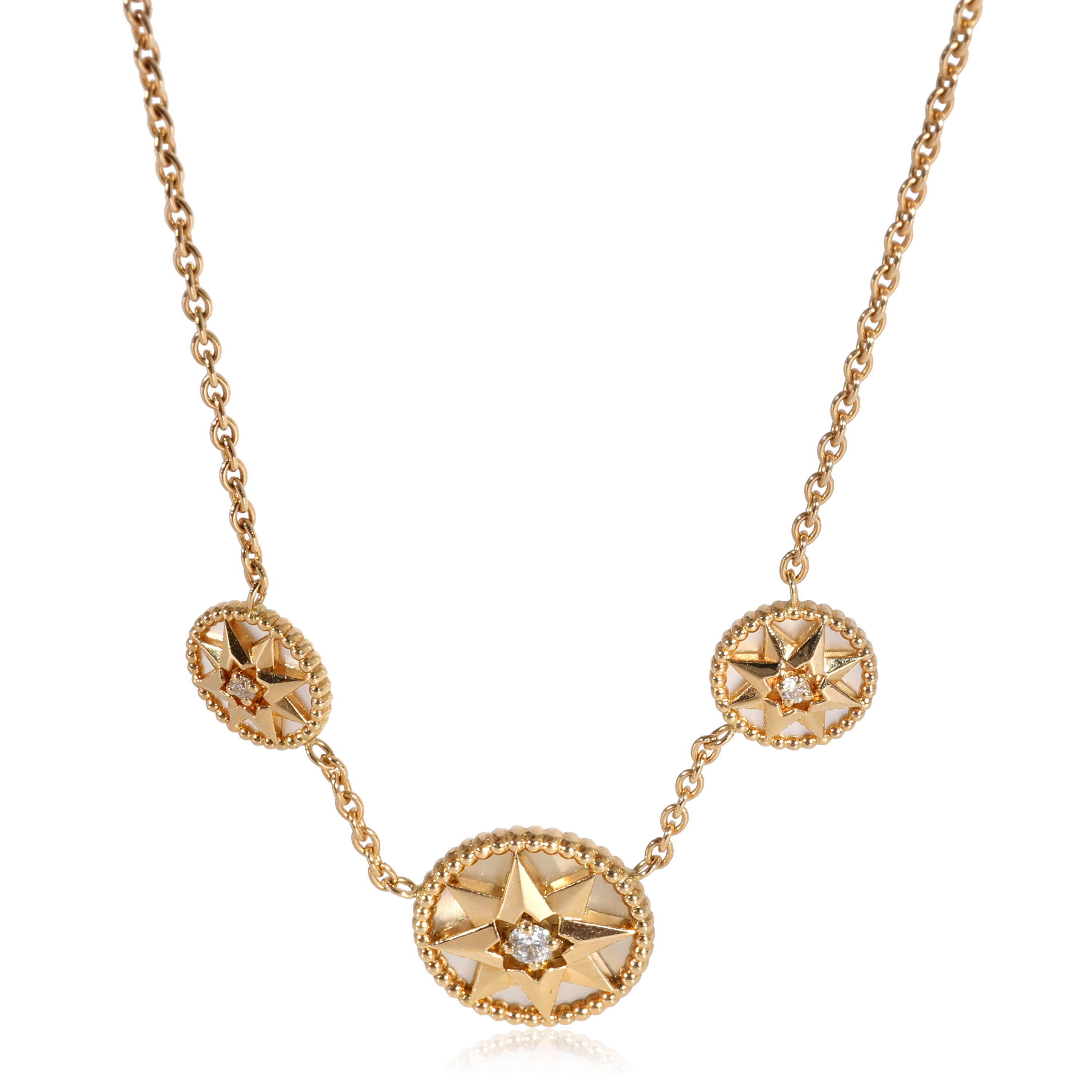 Dior Rose Des Vents Mother Of Pearl  Diamond Necklace 18k Yellow Gold 006 Ctw
